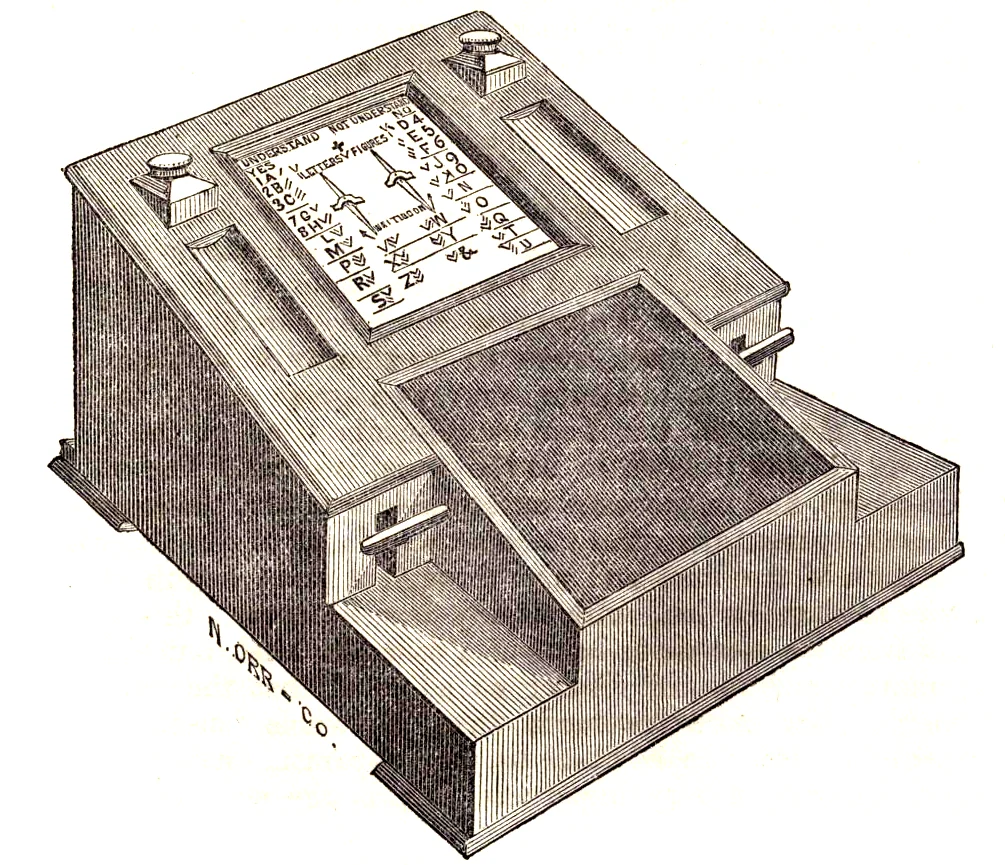 An 1859 technical illustration of a Henley–Foster telegraph instrument, shown as period telegraph context.